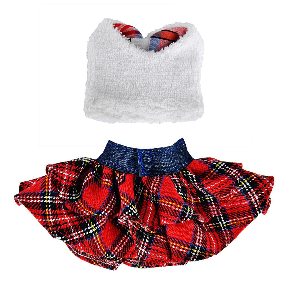 E-TING Santa Fluffy Vest & Plaid Skirt for Elf Doll – Christmas Outfit