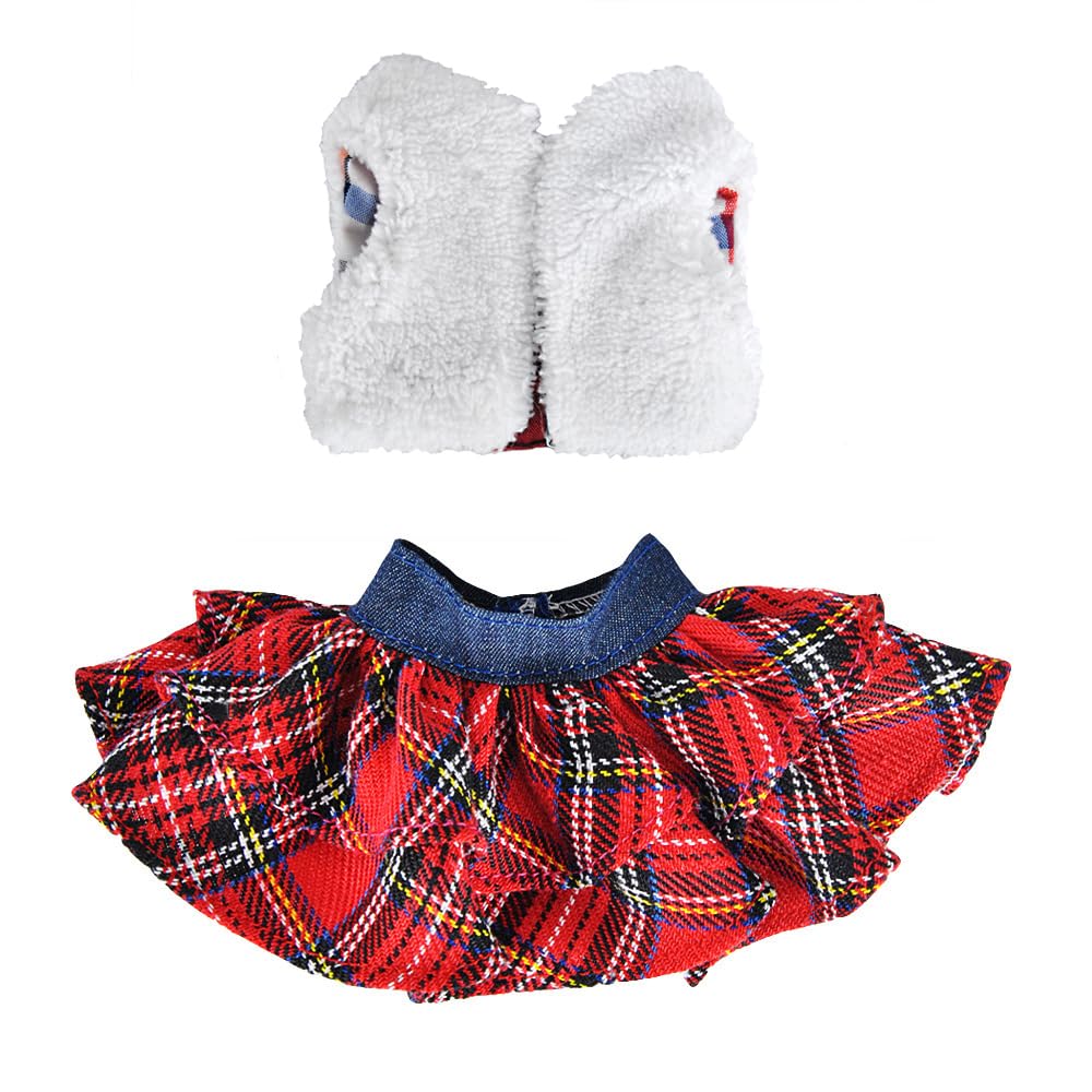 E-TING Santa Fluffy Vest & Plaid Skirt for Elf Doll – Christmas Outfit