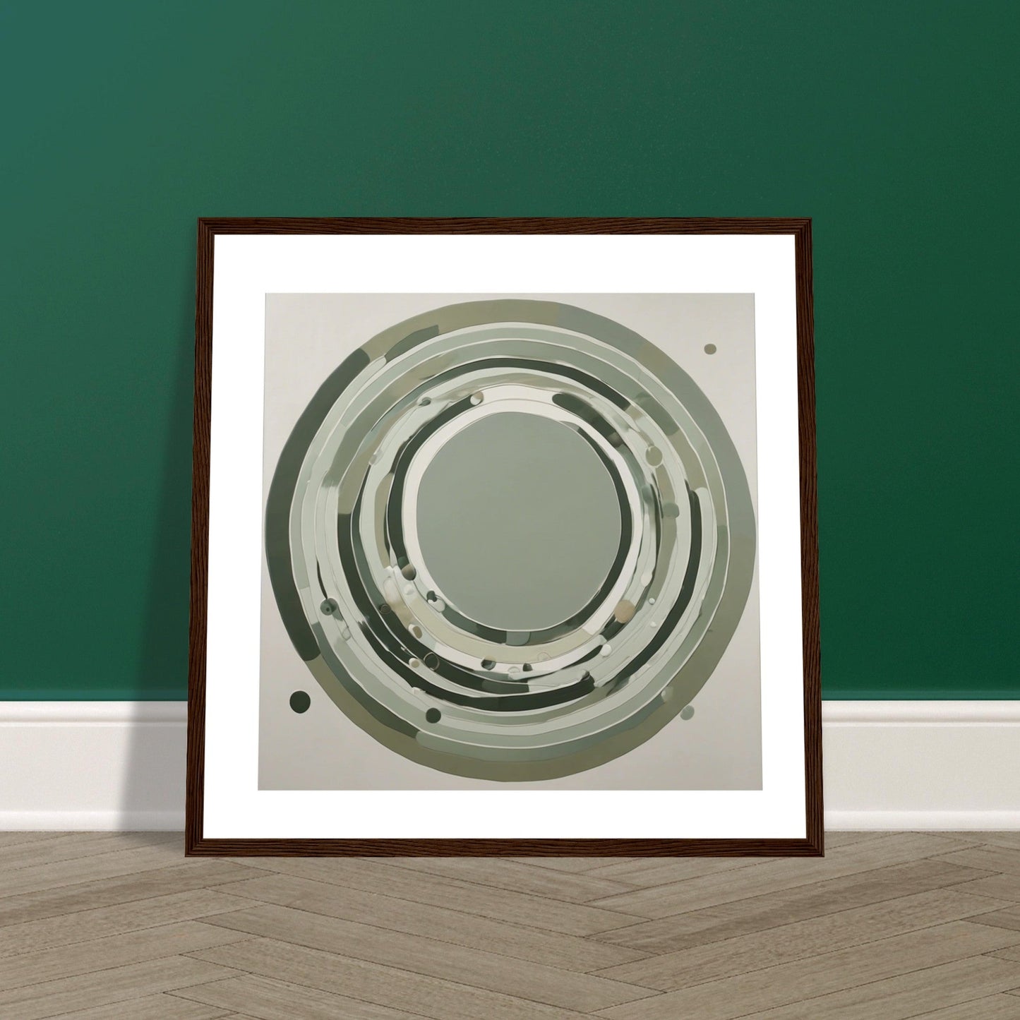 Sage Green Circular Abstract Framed Poster – Minimalist Geometric Wall Art