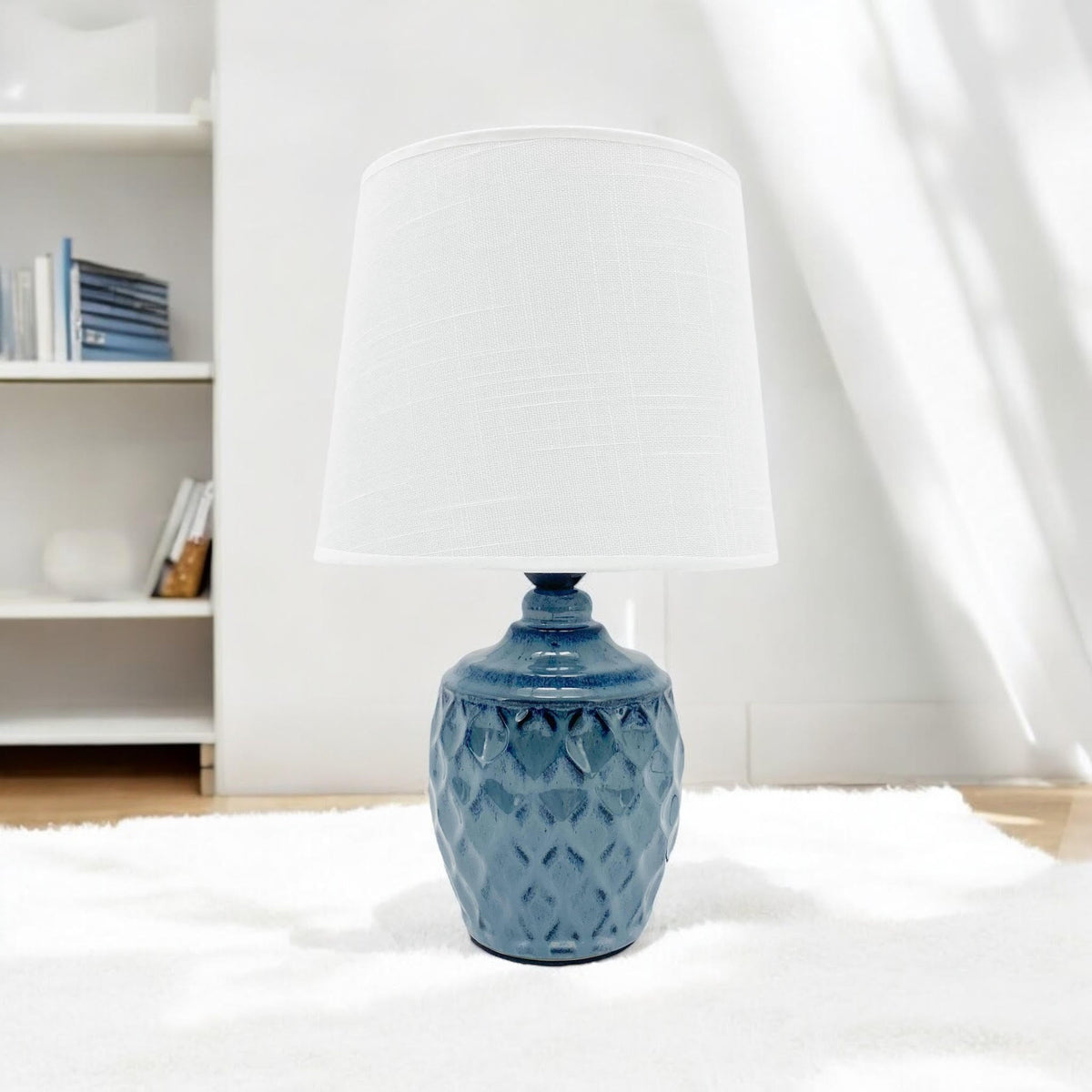 40CM BLUE CERAMIC  LAMP AND SHADE