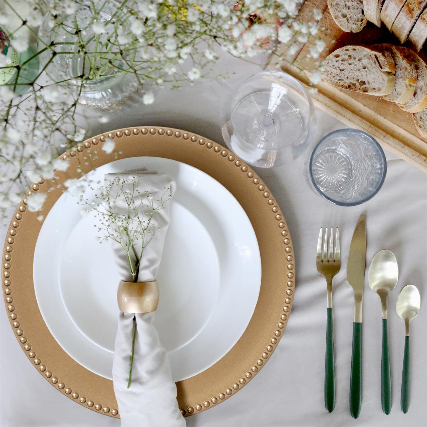 12pc Round Beaded Charger Plates Set - 33cm