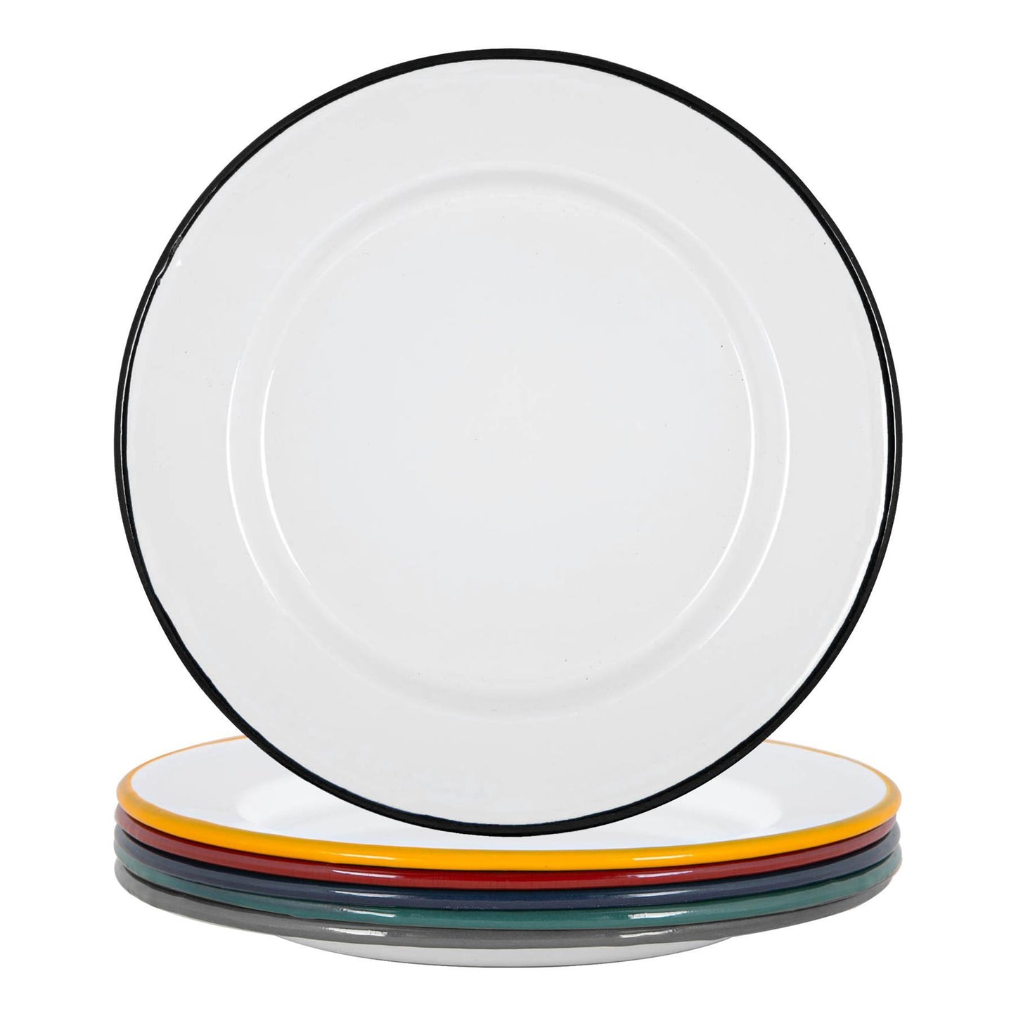 25.5cm White Enamel Dinner Plates - Pack of Six
