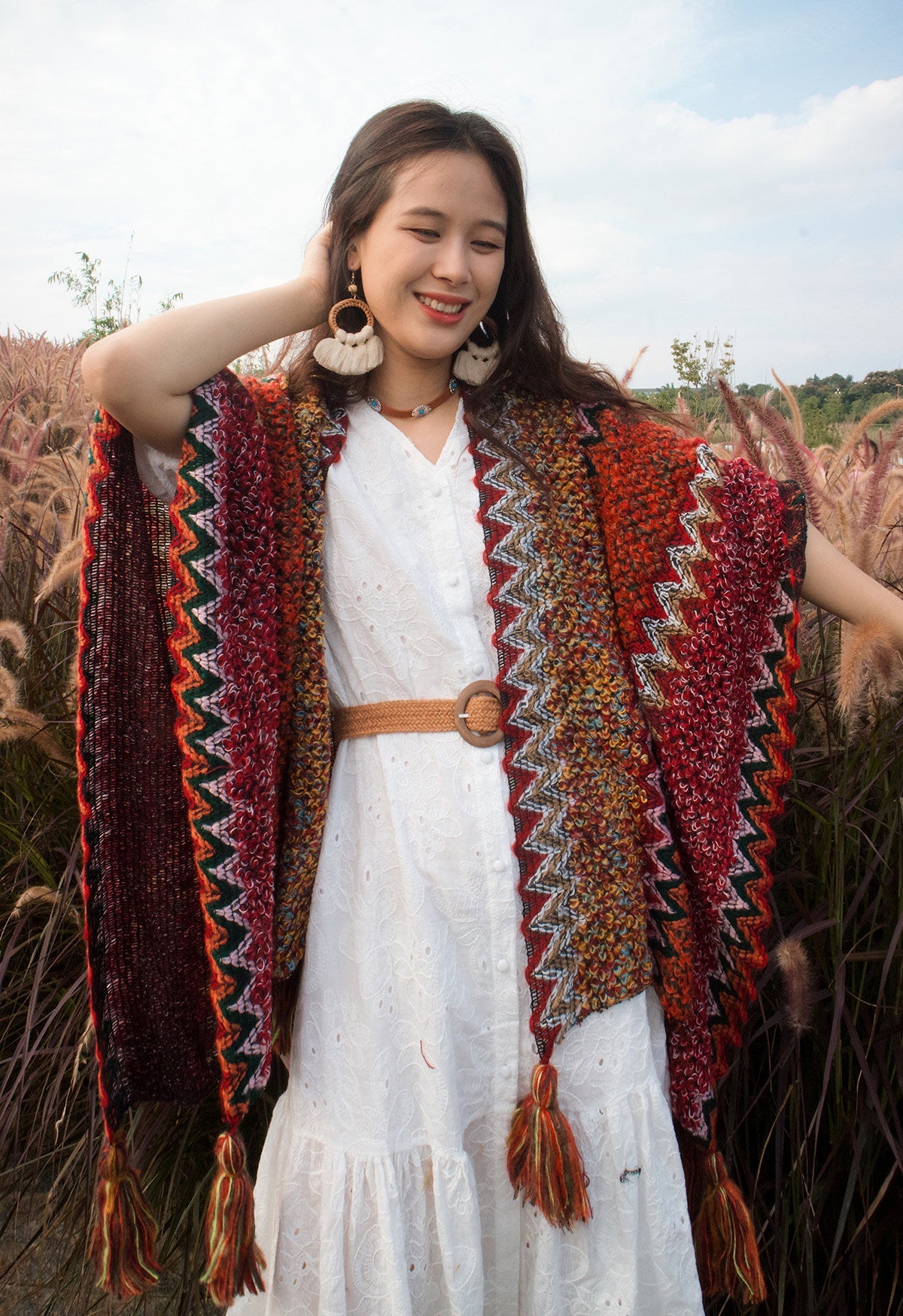 Ethnic Style Travel Shawl - Warm Vacation Photography Wrap for Women