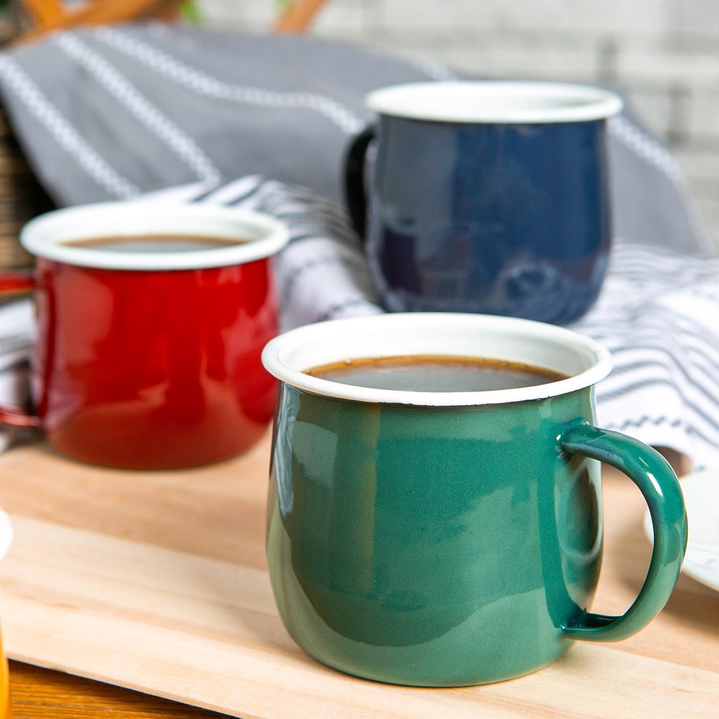 375ml Coloured Enamel Belly Mugs - Pack of Six