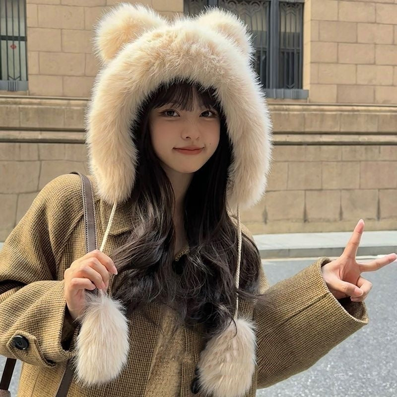 Thick Warm Earflaps Cute Big Head Circumference Fox Fur Ushanka