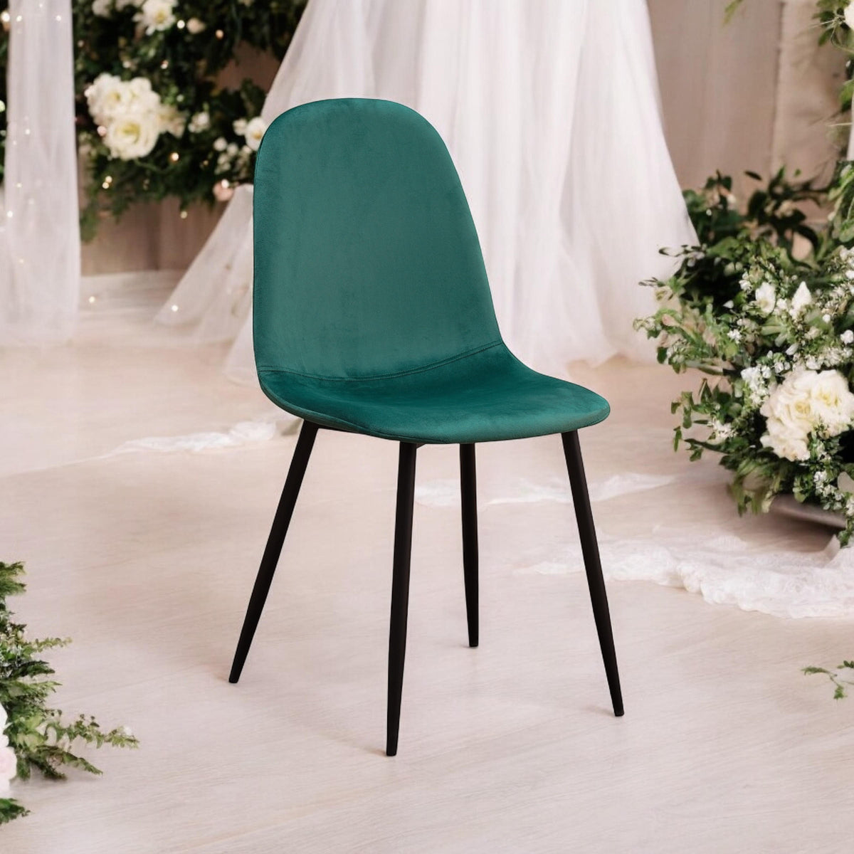 GREEN FABRIC CHAIR BLACK METAL LEGS