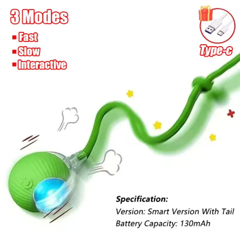 Cat Interactive ball Toy, Automatic Rolling Ball with Tail, Rechargeable Smart Pet Interactive Toy, Intelligent toy for Cat