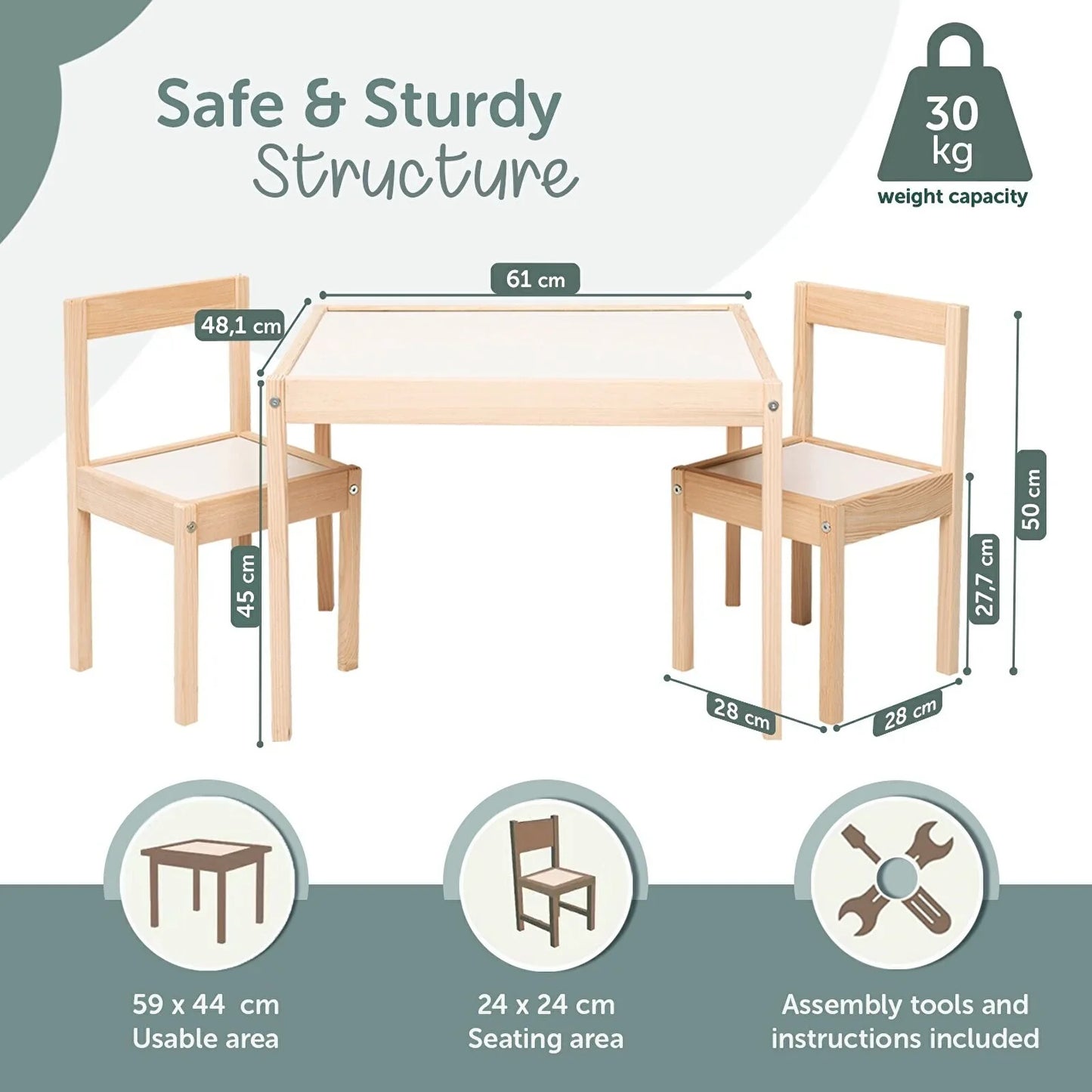 Montessori Wooden Table and Chair Set for Kids