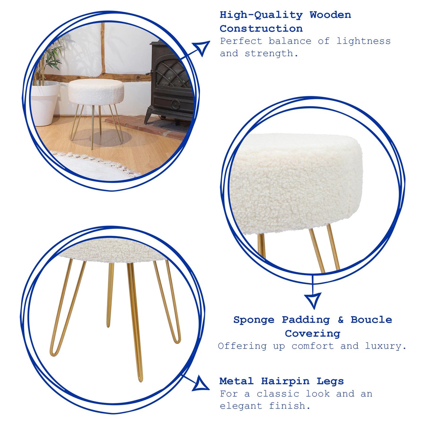 Cream H41 x D35cm Round Boucle Footstool