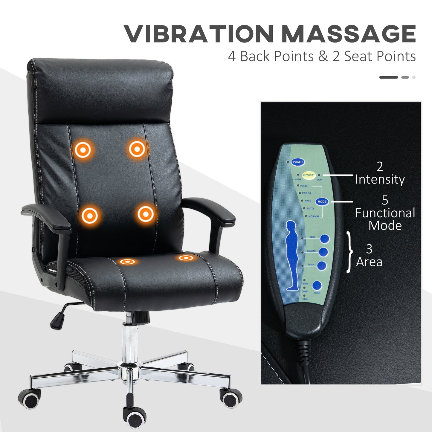 Vinsetto Massage Office Chair PU Leather Computer Chair w/ Tilt Function Black