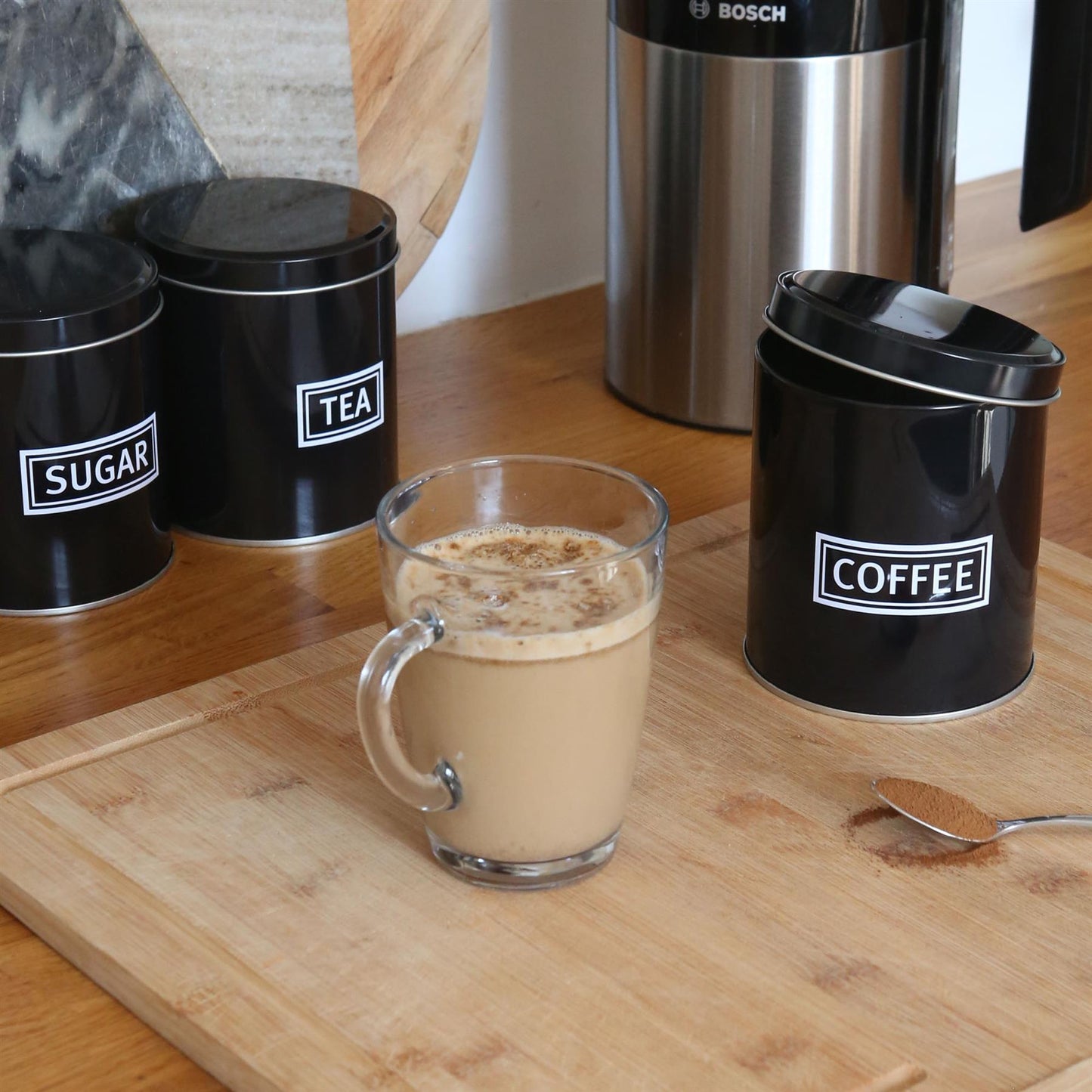 3pc Round Metal Tea Coffee Sugar Canister Set
