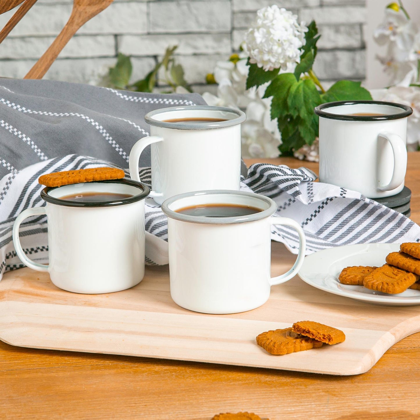 375ml White Enamel Mugs - Pack of Six