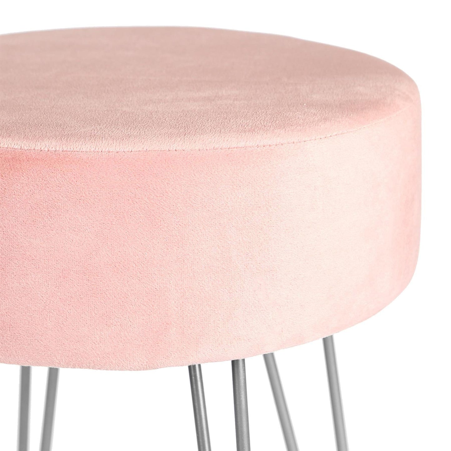 Pink Round Velvet Footstool