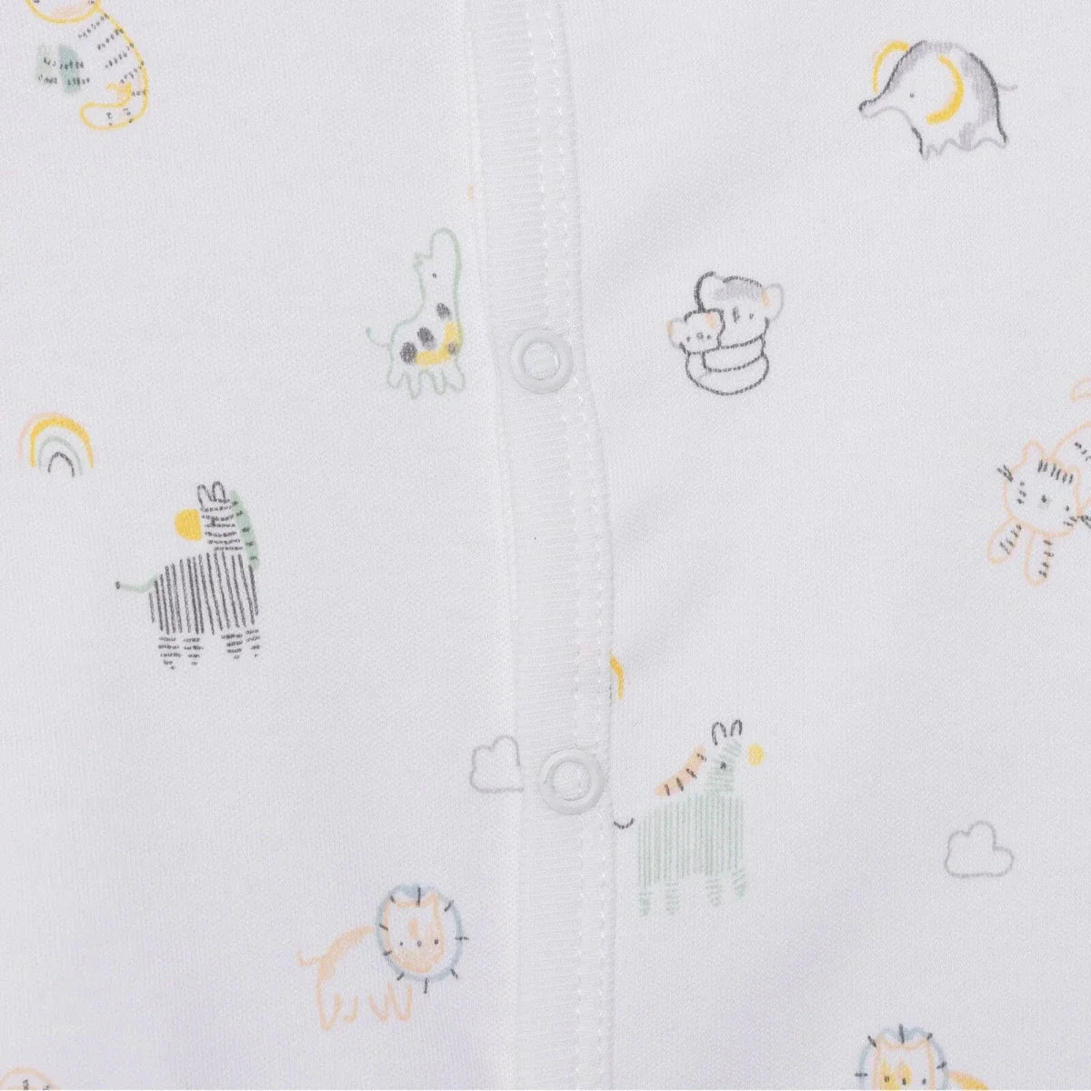 HelloBaby Boys Footed Romper Animal with Poppers Crew Neck Long Leg Long Sleeve - White Printed