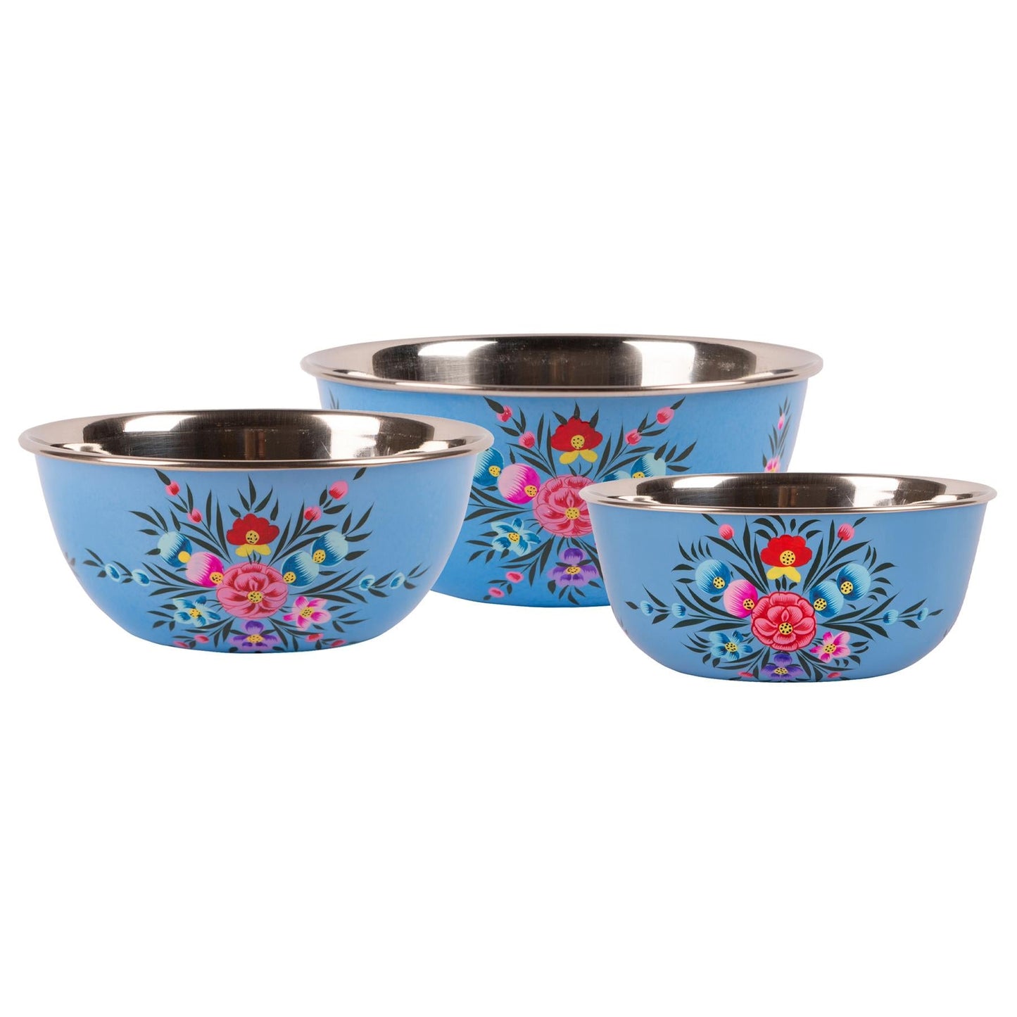 3pc Pansy Stainless Steel Picnic Bowl Set