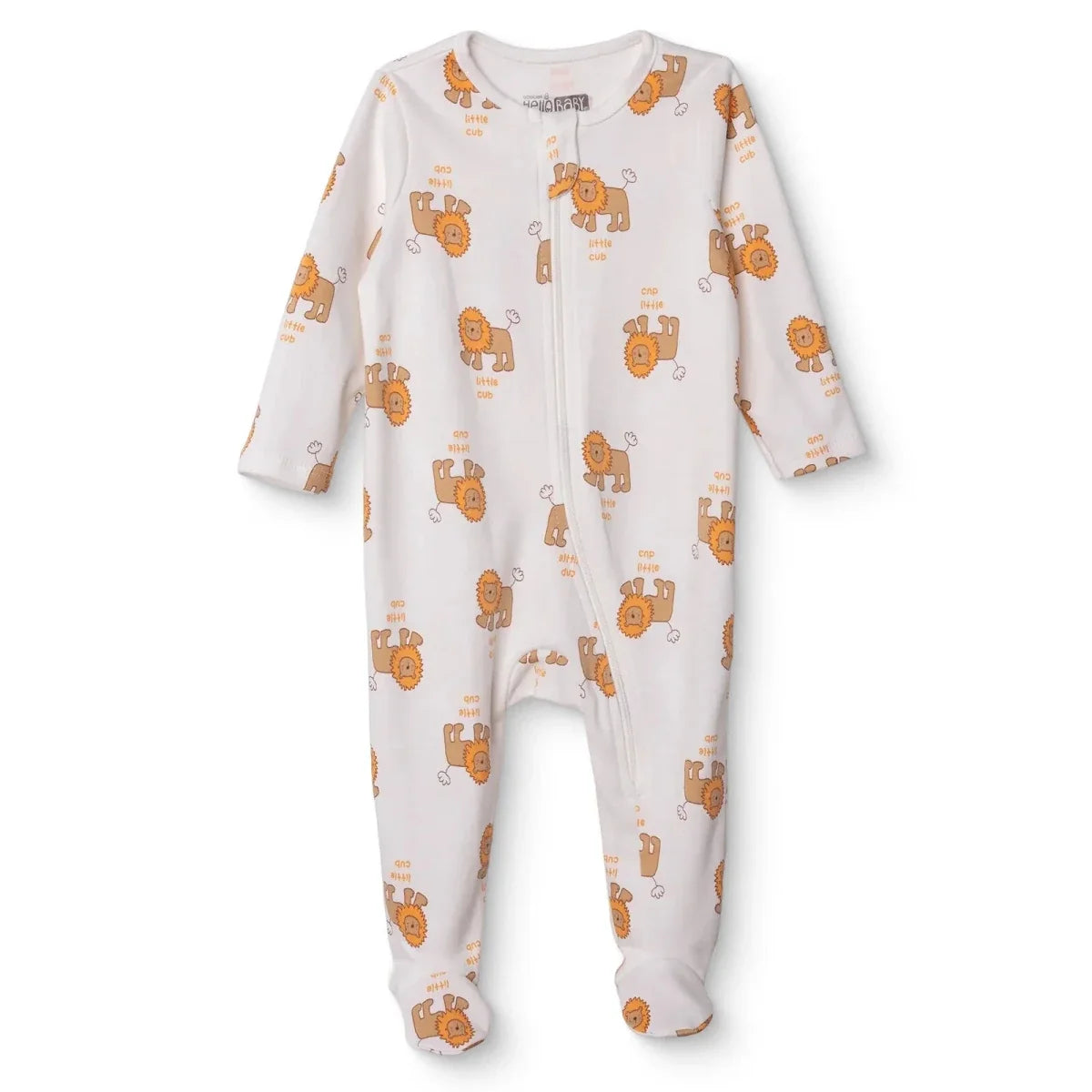 HelloBaby Lion Print Crew Neck Long Sleeve Baby Sleepsuit with Feet (Newborn to 6-9 Months) - Beige