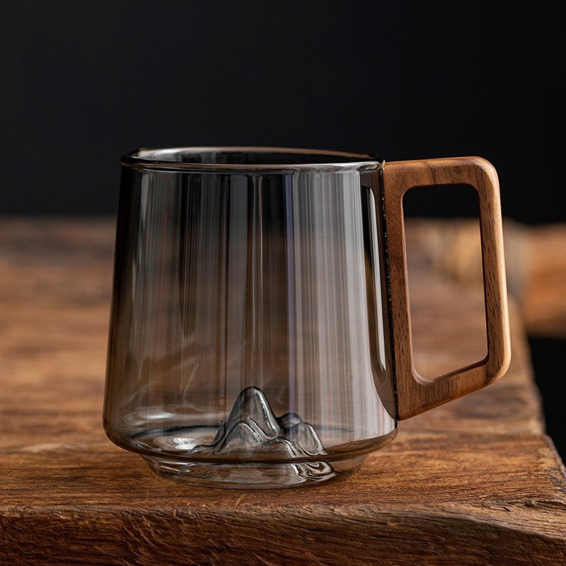 Wooden Handled Mountain View Drinking Cup, Premium Quality Bubble Cup for Home & Office