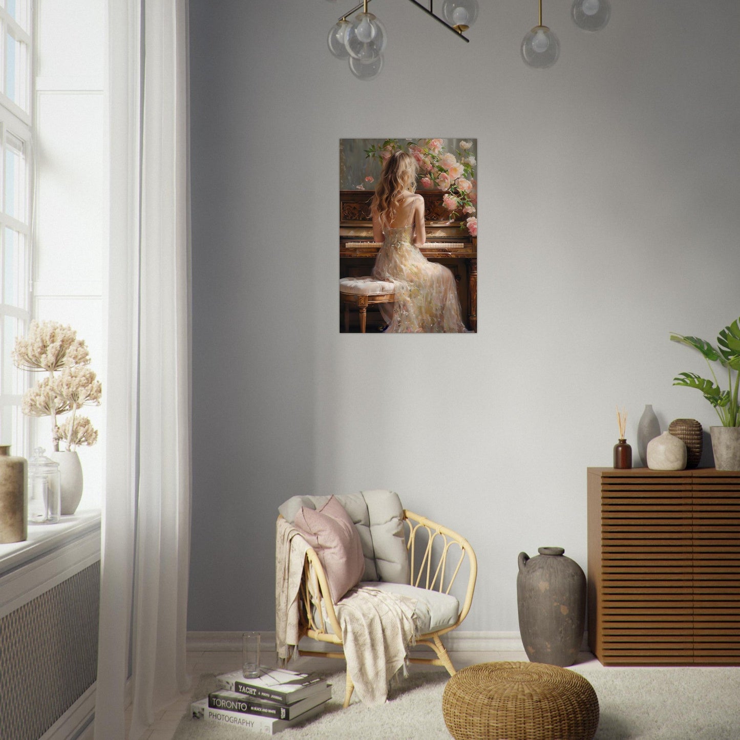 Romantic Piano Wall Art – Vintage Floral Music Print