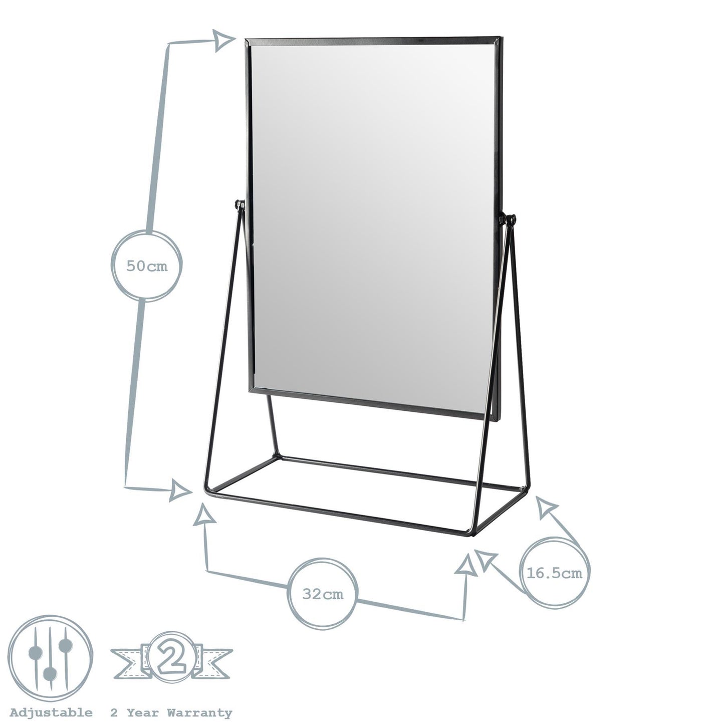 32cm x 50cm Black Square Dressing Table Mirror