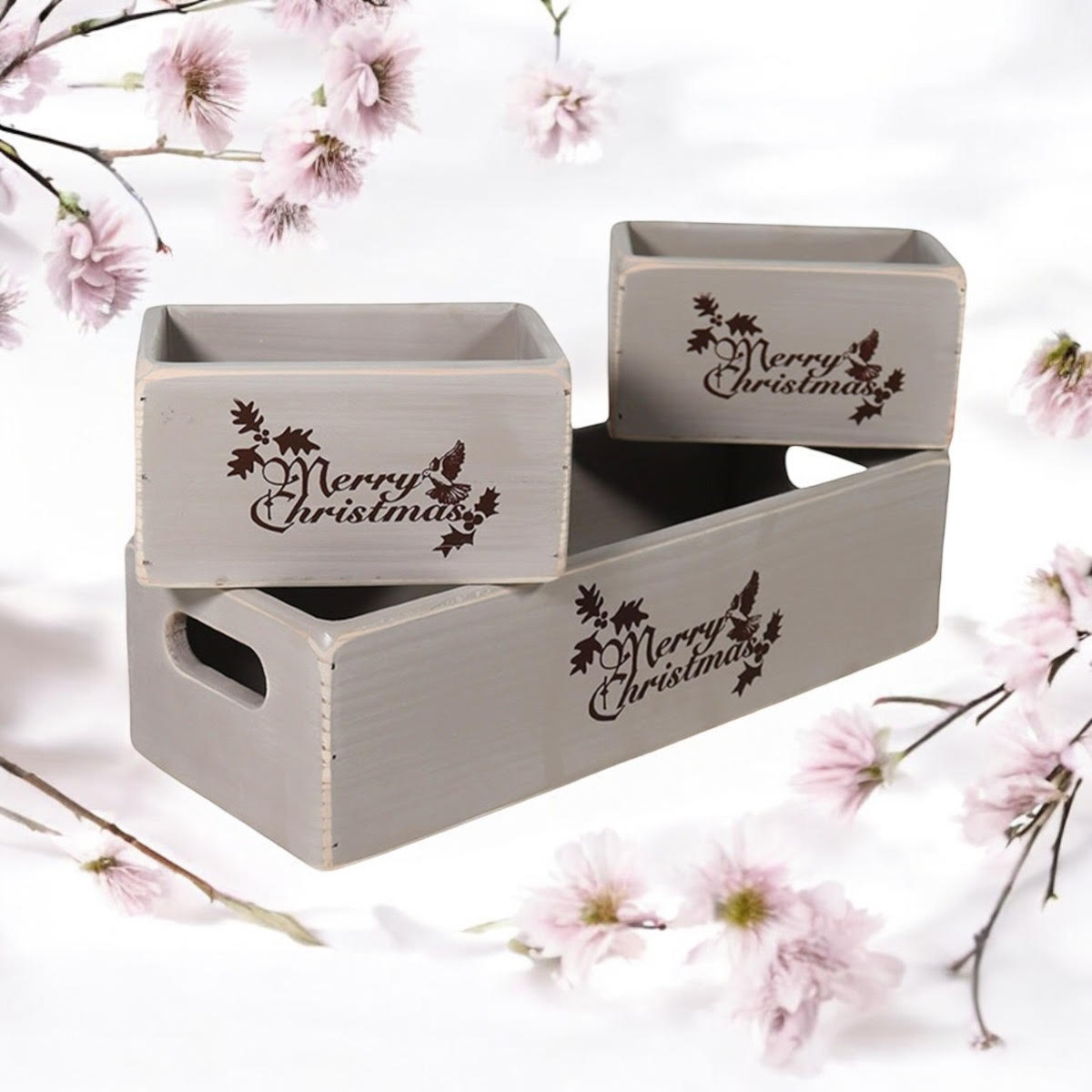 34/15/15CM SET 3 RUSTIC GREY WOODEN BOXES