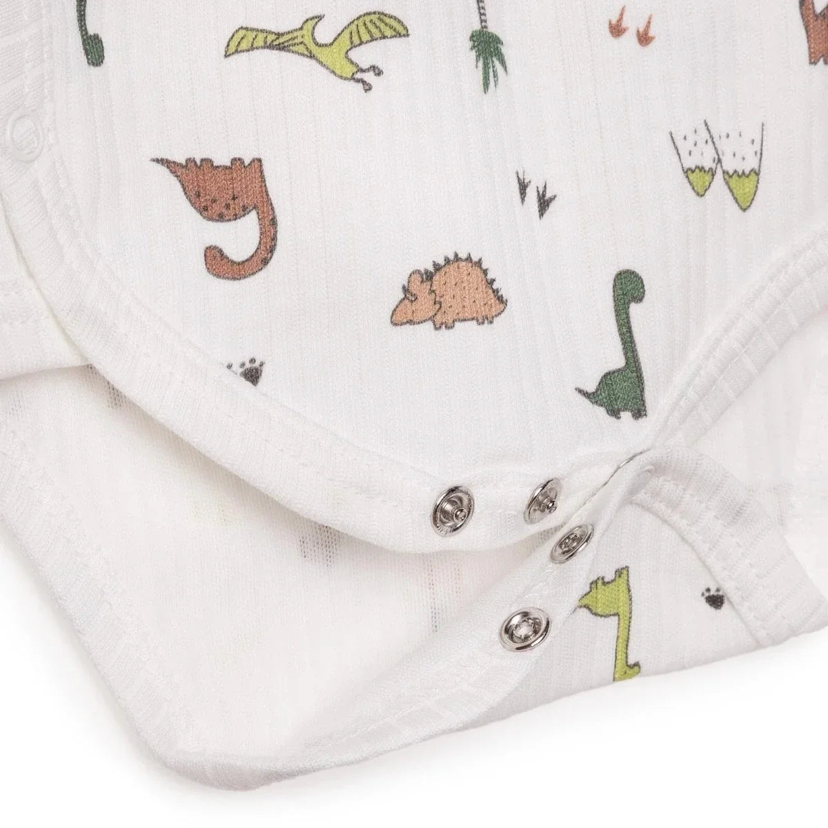 Tiffany Boys Bodysuit Dinosaur with Poppers V-Neck Long Sleeve - Ecru