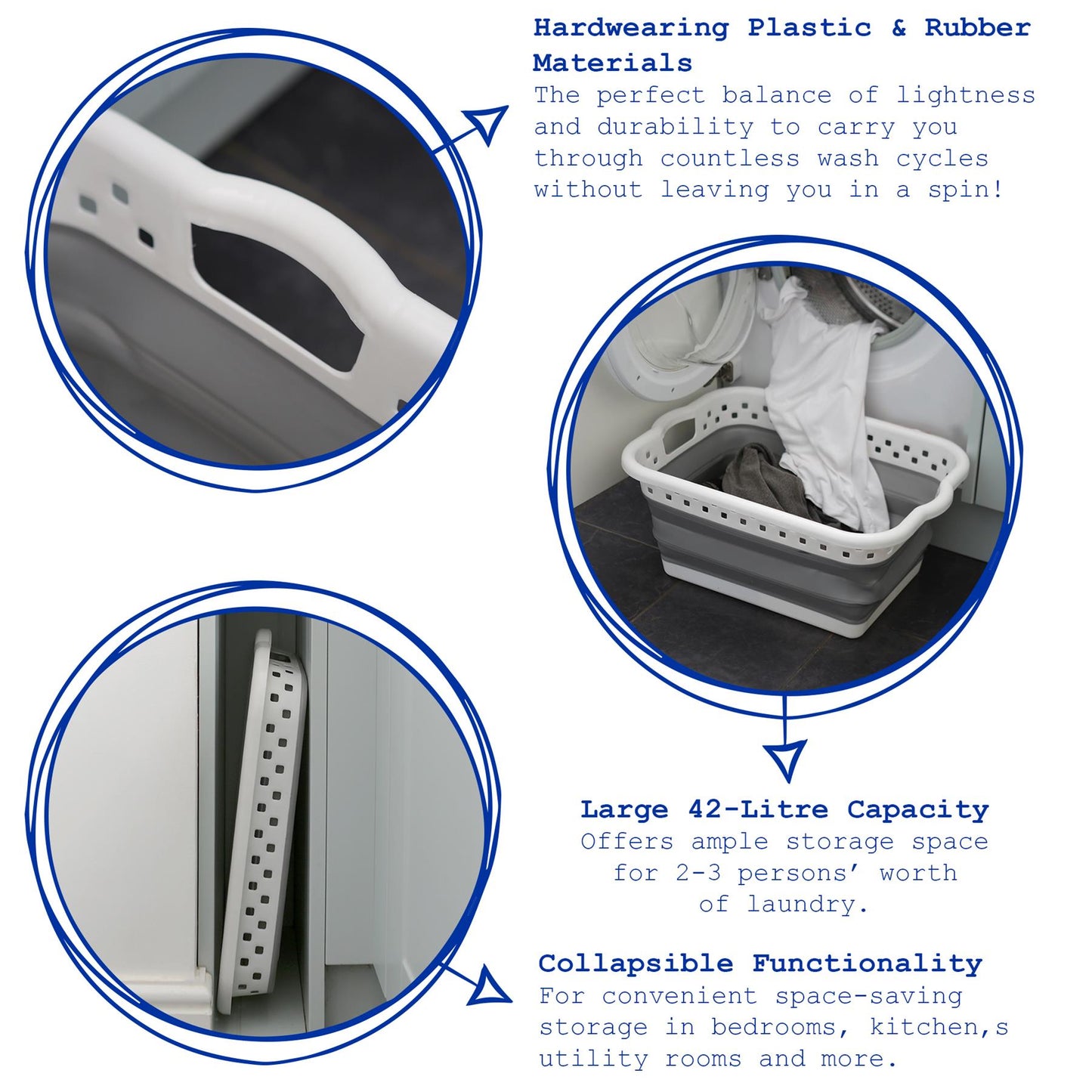 42L Collapsible Laundry Basket - White/Grey