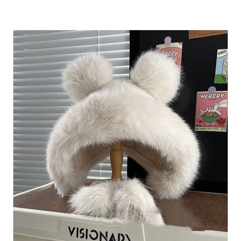 Thick Warm Earflaps Cute Big Head Circumference Fox Fur Ushanka