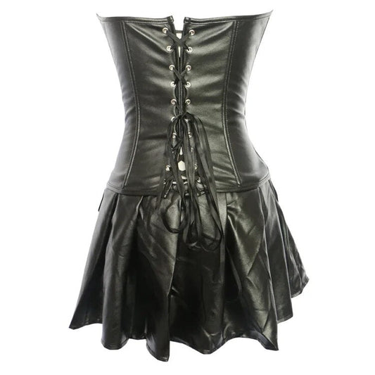 Women corsets  slimming body shapewear faux leather corset top with mini skirt Black Friday Sale