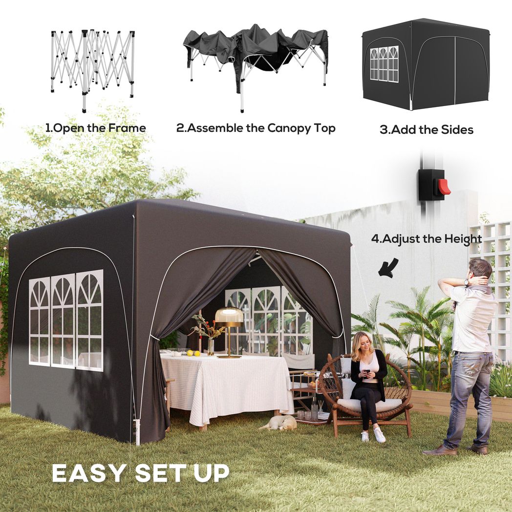 Outsunny 3 x 3(m) UPF50+ Pop Up Gazebo with Sides and Carry Bag