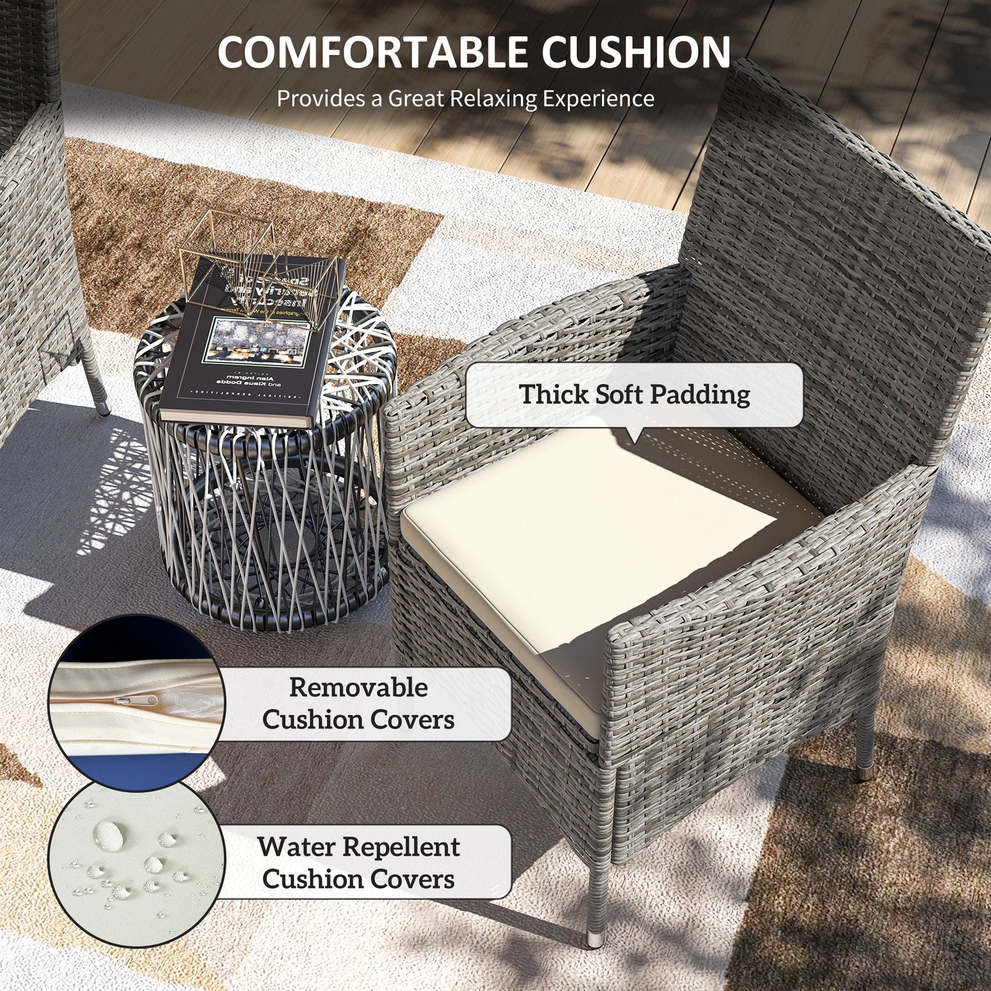 Outsunny 2 Pieces Outdoor Rattan Armchair Garden Dining Chair Set Mixed Grey