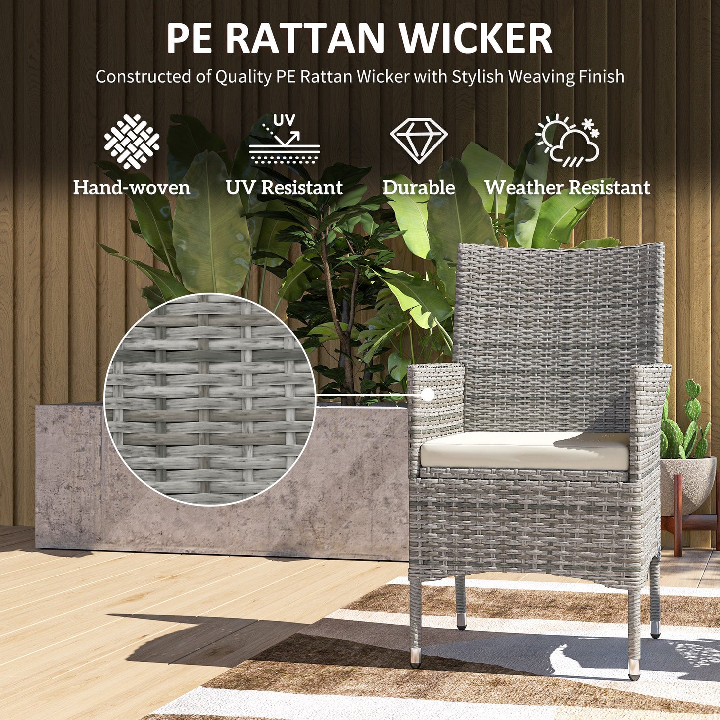 Outsunny 2 Pieces Outdoor Rattan Armchair Garden Dining Chair Set Mixed Grey