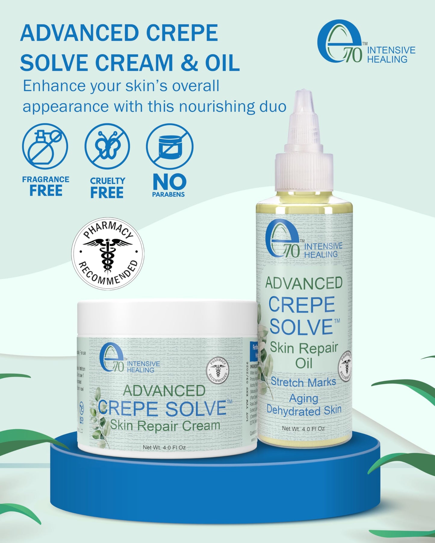 e70 Crepe Skin Erase Cream & Firming Oil Set (2 Pk, 4 Fl Oz Each) - Made in USA