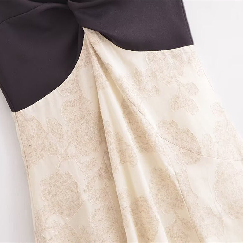Patchwork Waist-slimming Jacquard Backless Suspender Dress