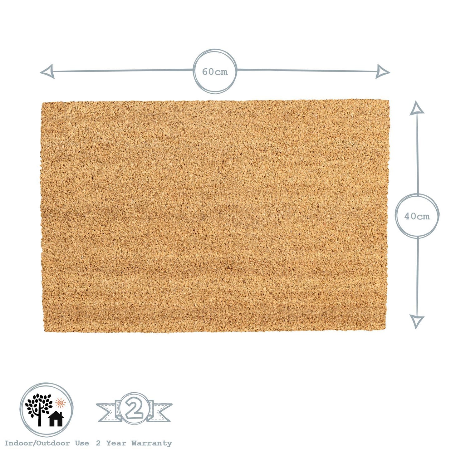 60cm x 40cm Black Heart Coir Door Mat
