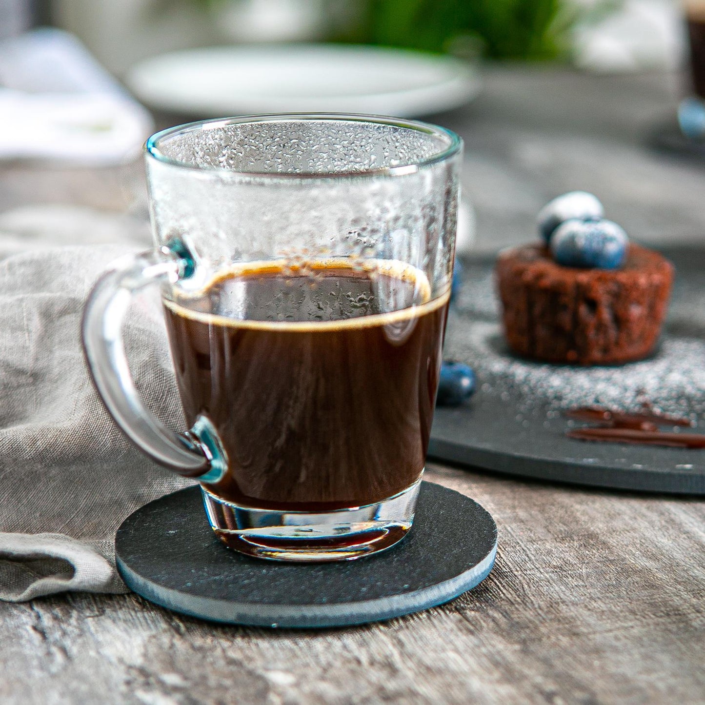 Black Round Linea Slate Coasters - Pack of Six