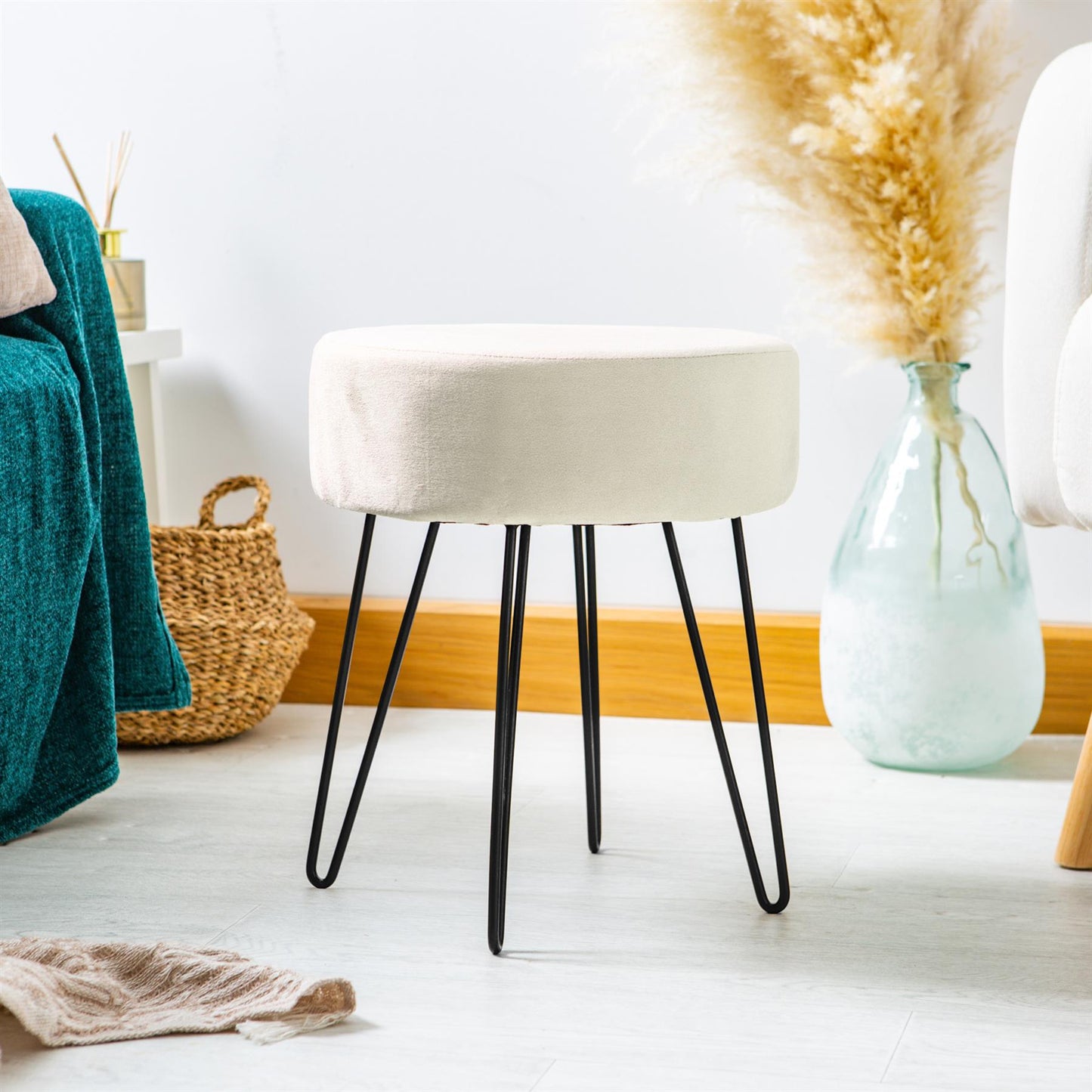 Cream Round Velvet Footstool