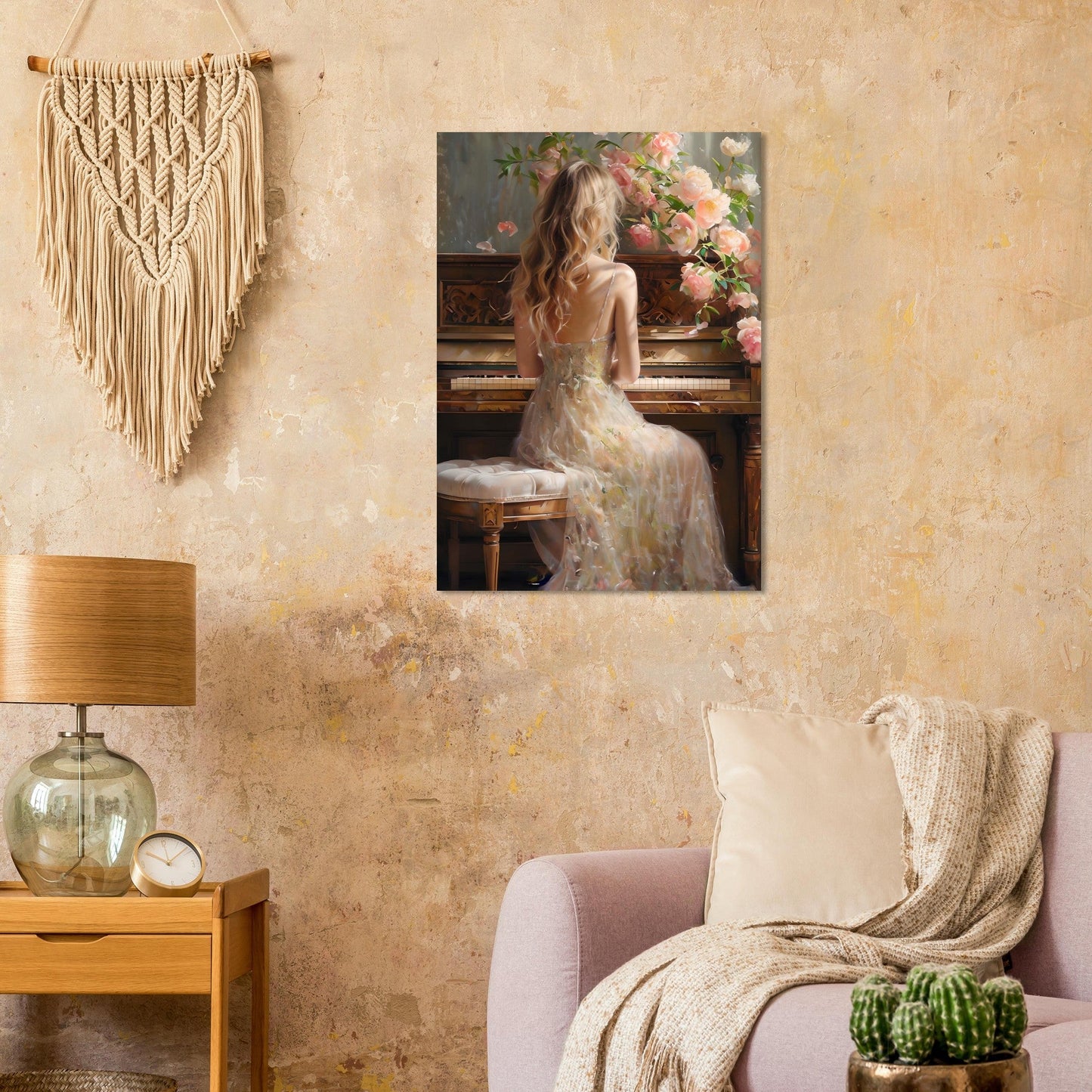 Romantic Piano Wall Art – Vintage Floral Music Print
