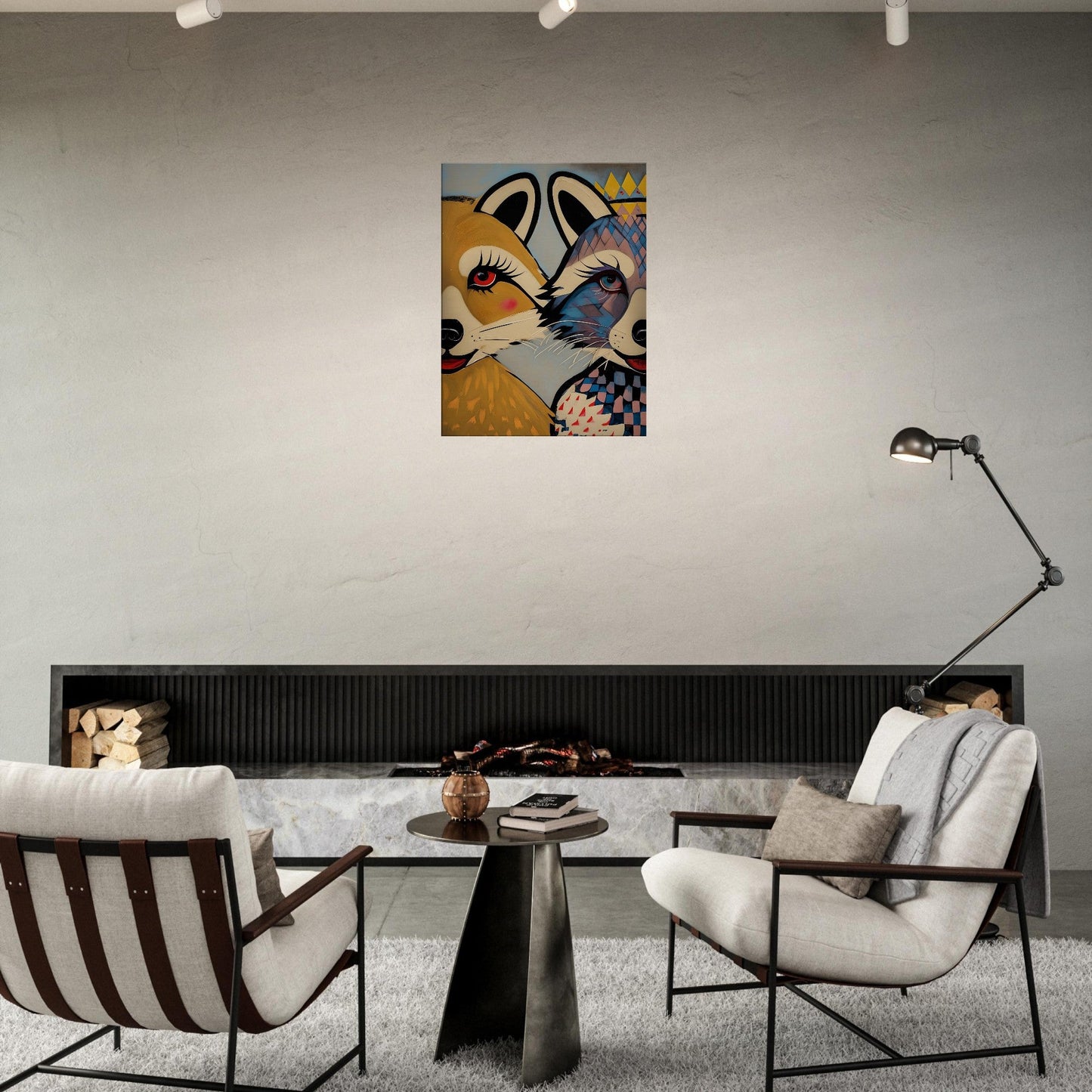 Stylized Raccoons Canvas Print  – Abstract Expressionist Canvas Wall Art