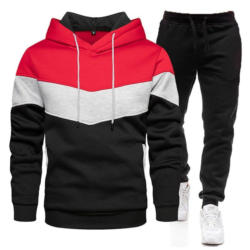 Men's Colour Matching Hoodie  Two-Pieces Sportswear Set