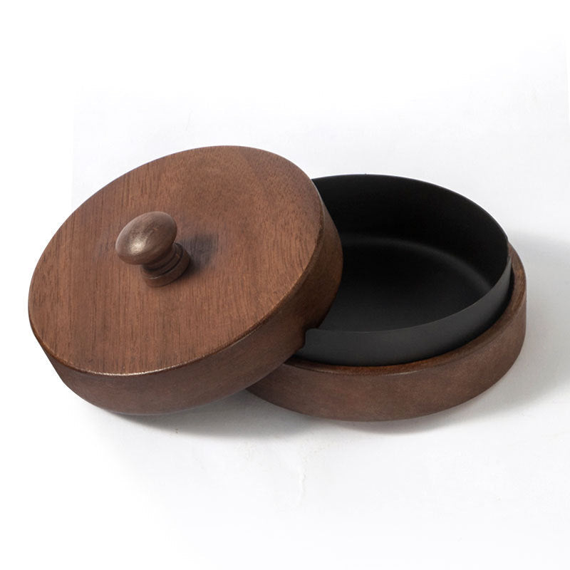 Wooden Trendy Unique Black Walnut Ashtray With Lid