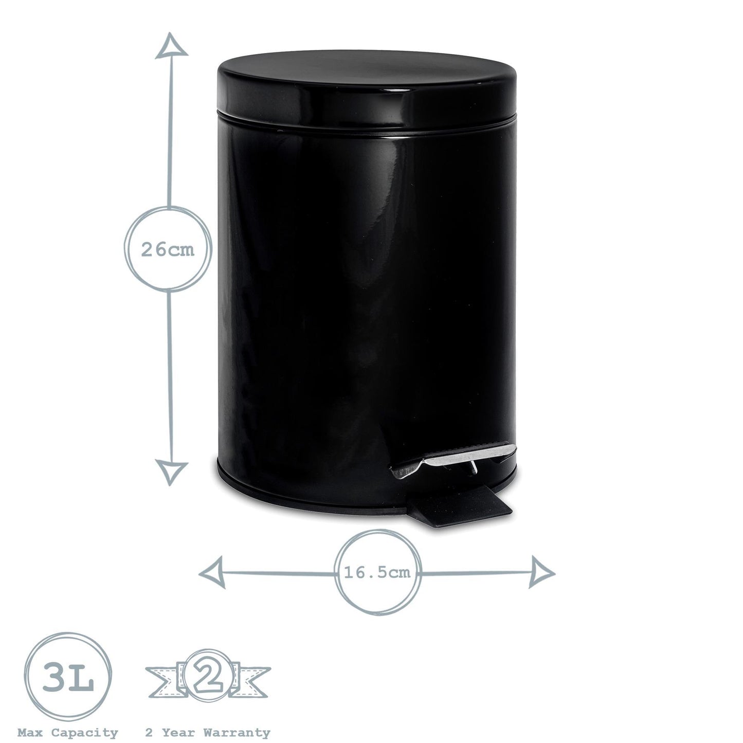 Black Round Stainless Steel Toilet Brush & Bin Set