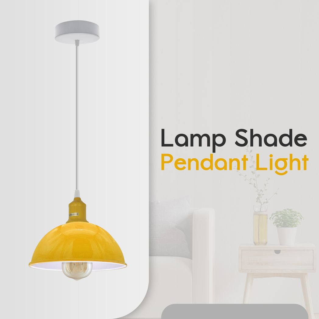 2Pack Dome Shaped Yellow Loft Style Sturdy Metal Lamp Shade Pendant Lights 21cm Bottom Spray Painted Finish Inner White