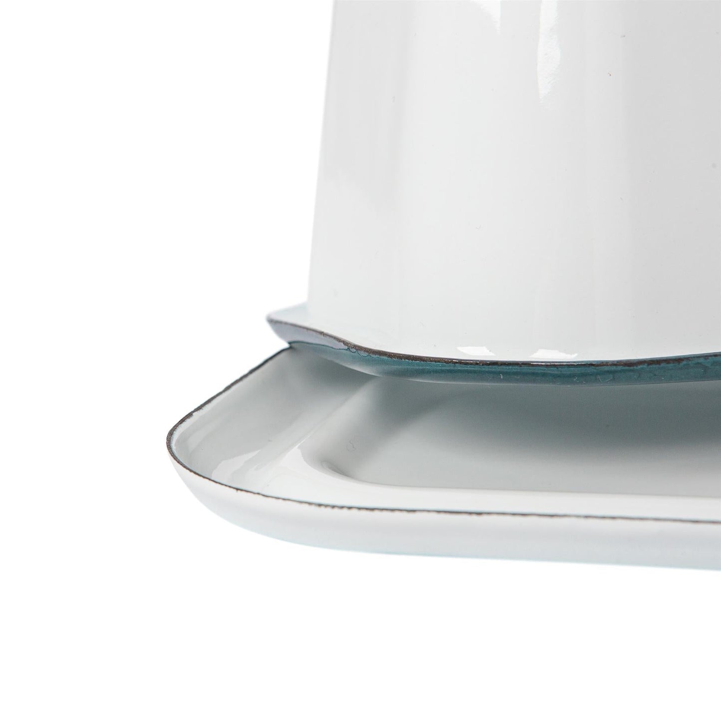 18.5cm x 10cm White Enamel Butter Dish