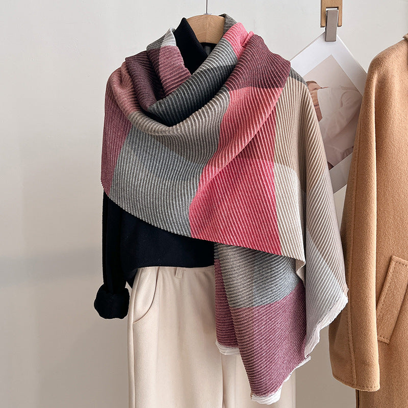 Women's Multicoloured Crinkled Cashmere All-Matching Shawl