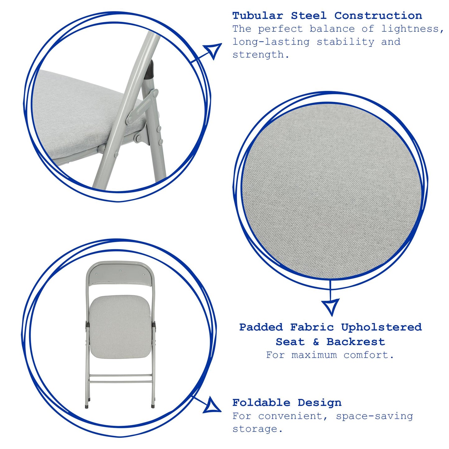 Beige Fabric Padded Folding Chair - Pack of Six