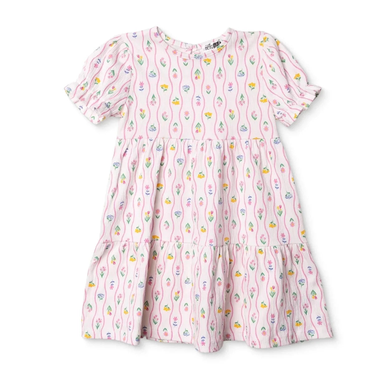 HelloBaby Girls Dress Ditsy Flower Crew Neck Short Sleeve - Ecru Printed