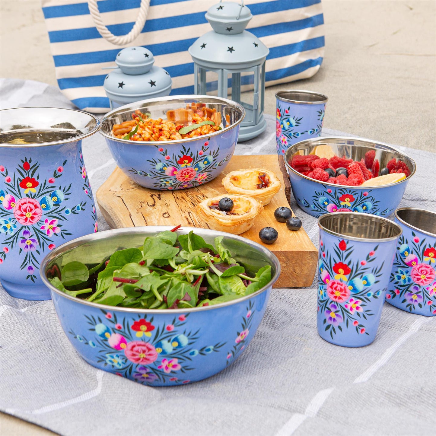 3pc Pansy Stainless Steel Picnic Bowl Set