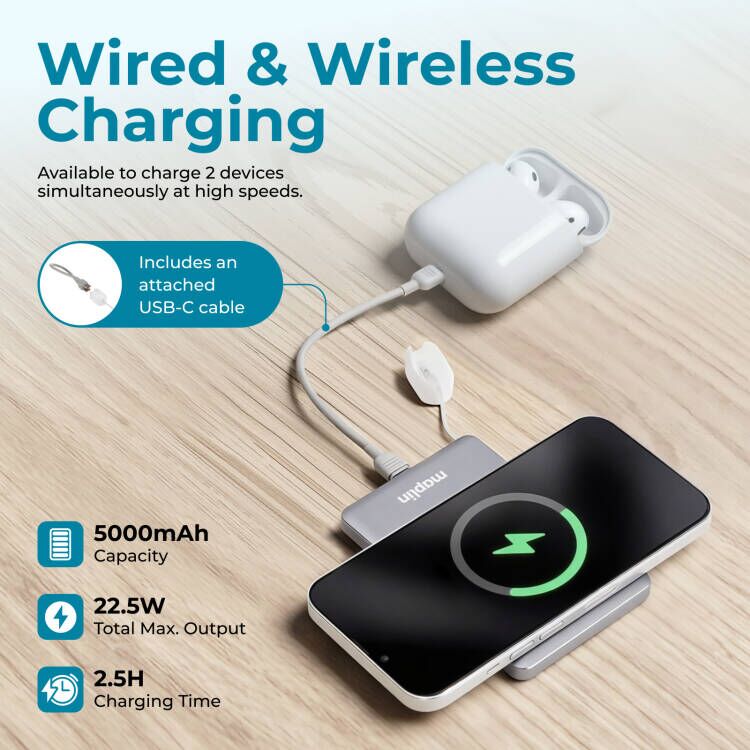 Maplin 5000mAh USB-C MagSafe Wireless Power Bank
