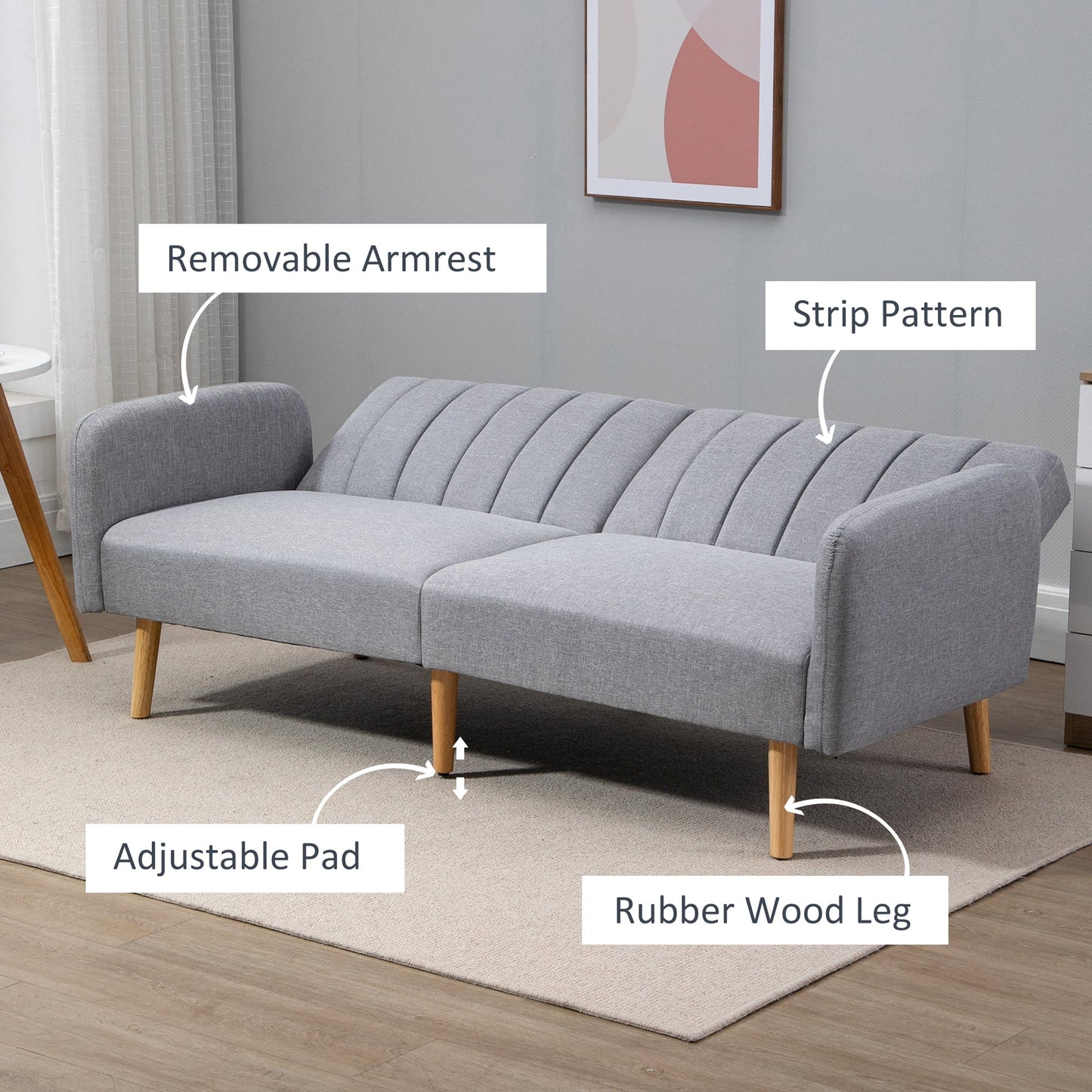 HOMCOM 2 Seater Sofa Bed w/ Adjustable Backrest for Living Room, Guest Room