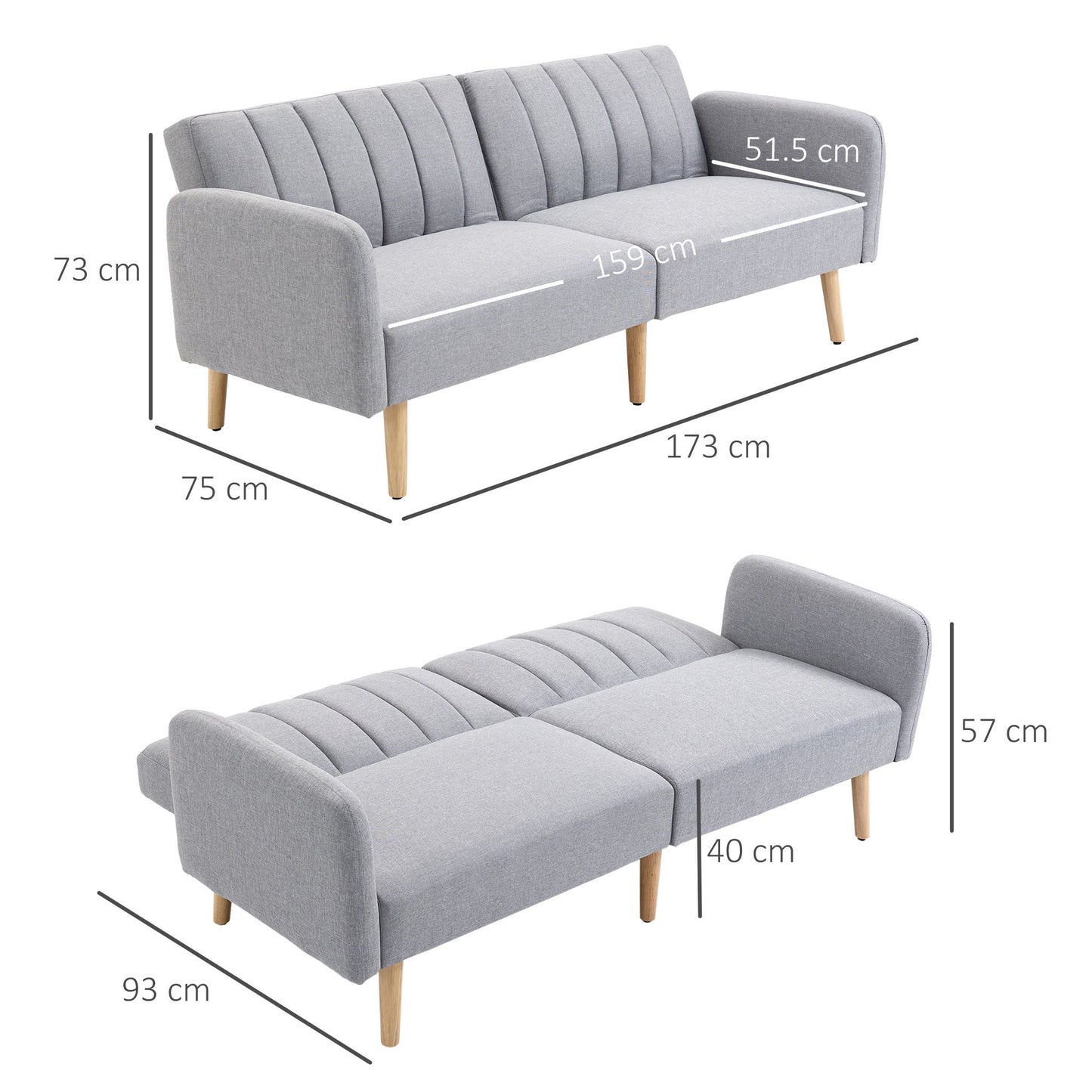 HOMCOM 2 Seater Sofa Bed w/ Adjustable Backrest for Living Room, Guest Room